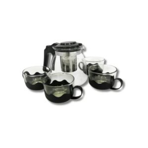 Set de tetera con infusor de 1 litro y 4 vasos de vidrio negro