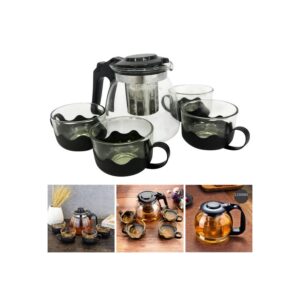 Set de tetera con infusor de 1 litro y 4 vasos de vidrio negro